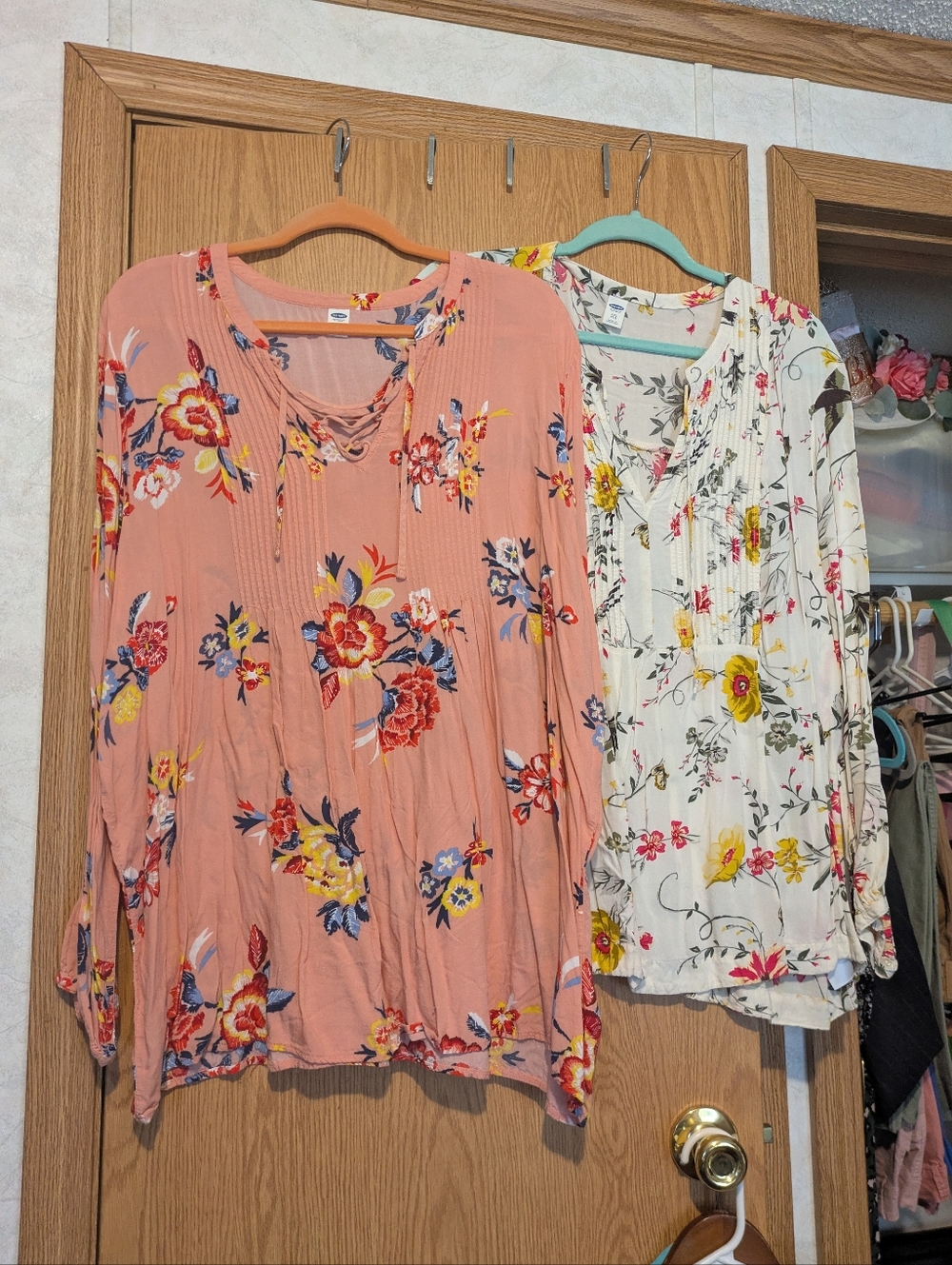 Old Navy Coral Pink Floral Lace-Up Long Sleeve Top